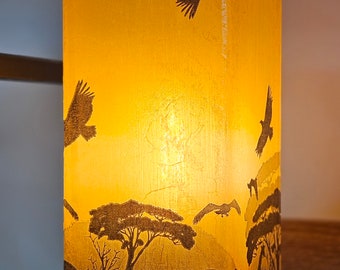 Yellow Africa Sunset Table Lamp Frosted Glass Decoupaged Decorated Handmade Gift Home Decoration