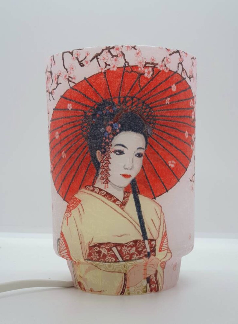 Frosted Glass Geisha Nr. III Decoupage Table Lamp Cherry Etsy UK