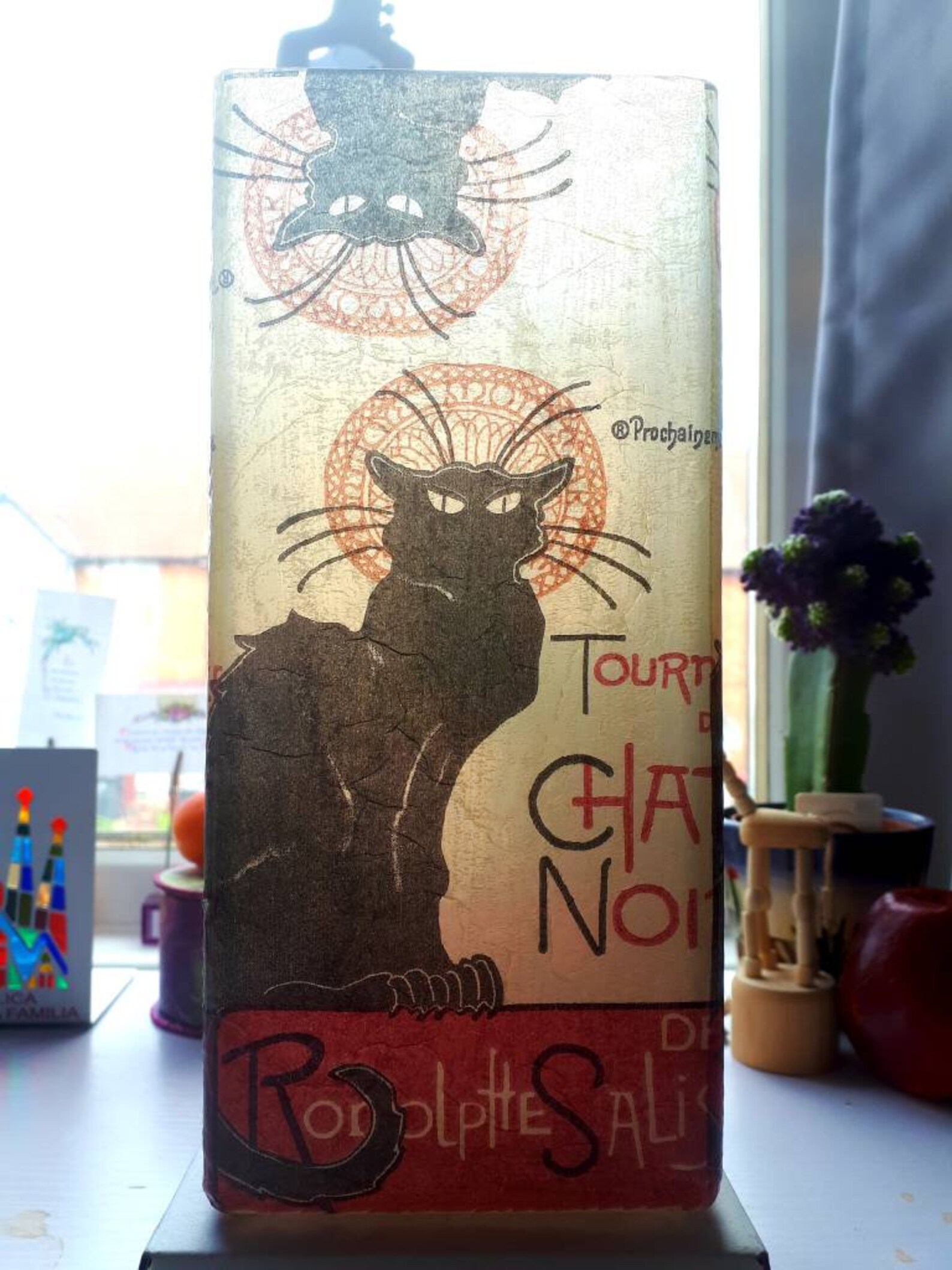 Decorated Decoupaged Frosted Glass Chat Noir Black Cat Table Etsy