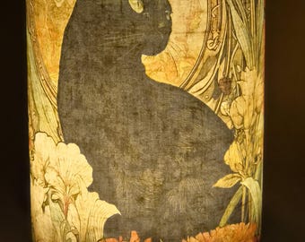 Art Nouveau Black Cat Lamp: Decoupage Table Light, Bedside Nightstand Accent