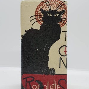 Small Handmade Chat Noir French Black Cat Decoupage Ceramic Tumbler Vase Home Decor Gift