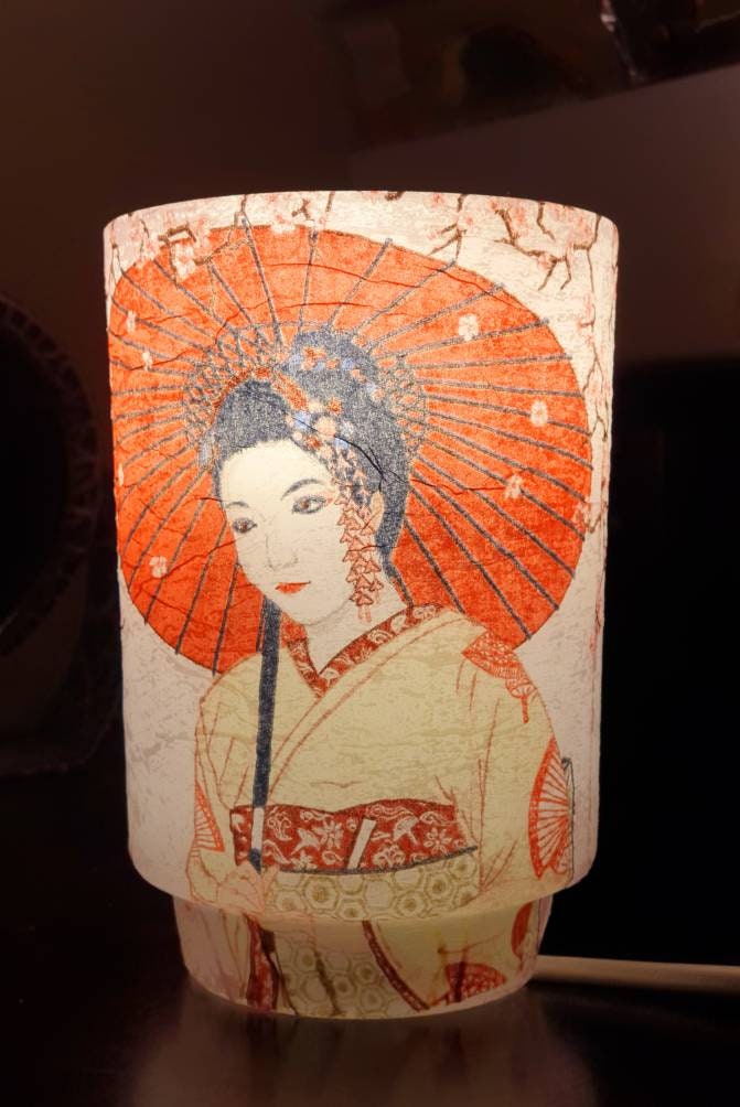 Frosted Glass Geisha Nr. III Decoupage Table Lamp Cherry Etsy UK