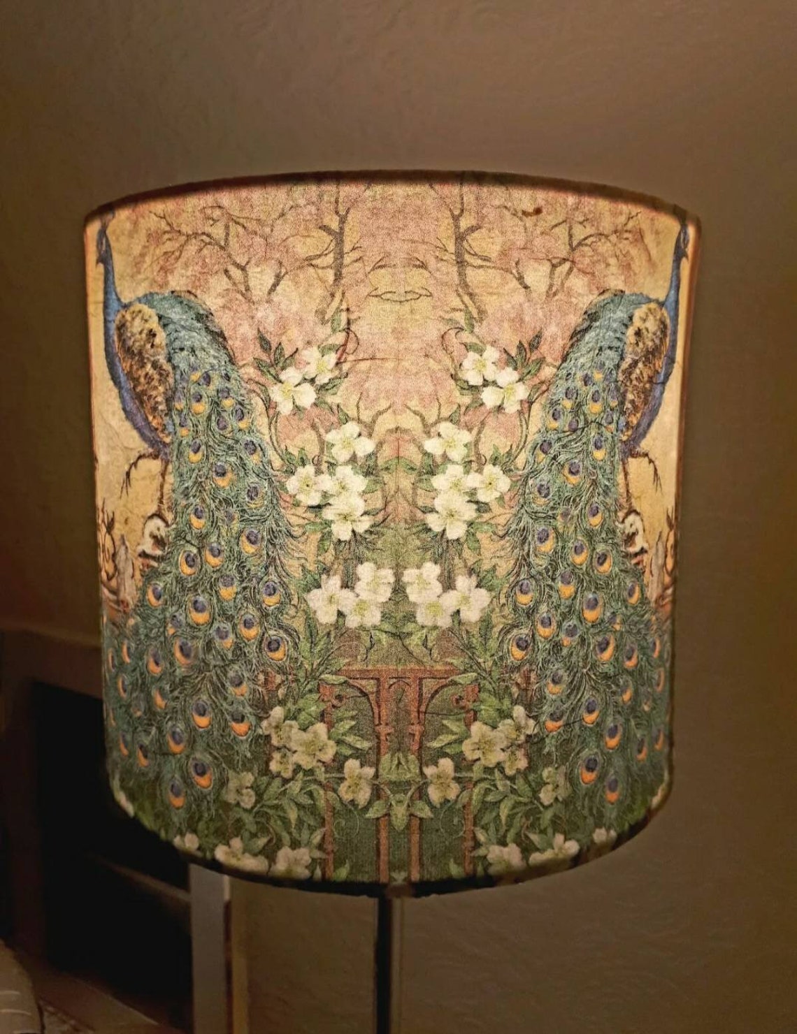 Small Handmade Decoupage Bedside Table Lamp Peacock Flower Etsy UK