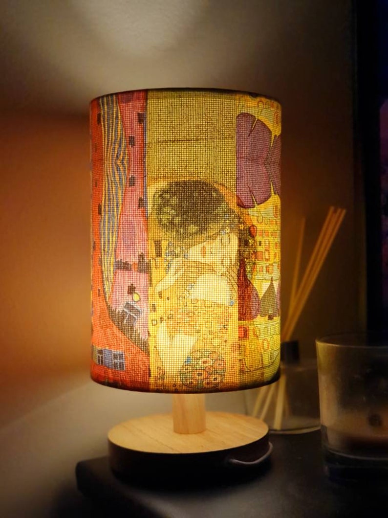 Lámpara de mesa USB Klimt El Beso Decoupage Diseño Decoración del hogar Luz de noche Regalo