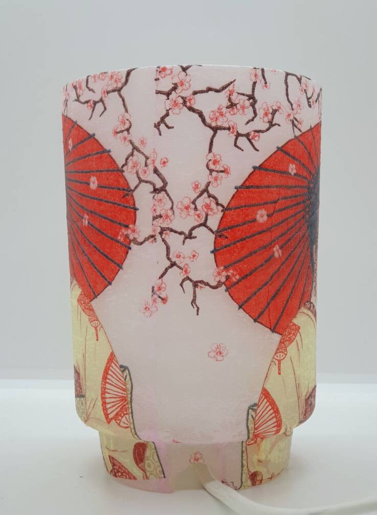 Frosted Glass Geisha Nr. III Decoupage Table Lamp Cherry Etsy UK