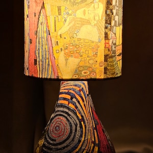 Klimt The Kiss Abstract Collage Decoupage Teardrop Small Table Lamp Design Home Decor Bedside Night Light Gift