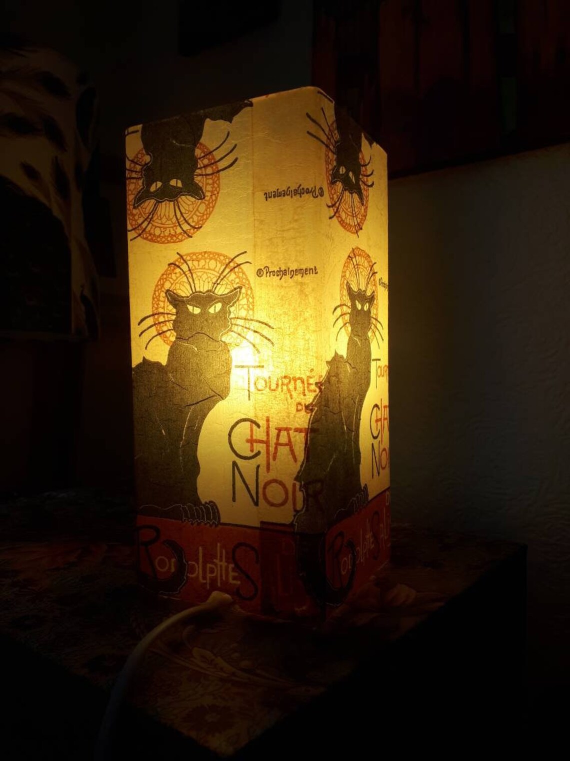 Decorated Decoupaged Frosted Glass Chat Noir Black Cat Table Etsy