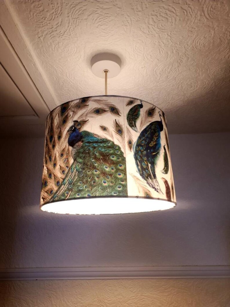 Large Decoupaged Peacock Ceiling Lampshade Decorated Handmade Etsy UK