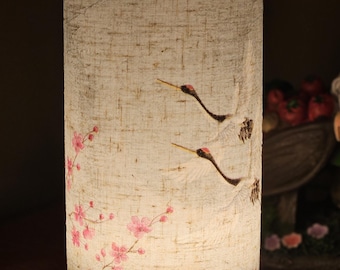 Lámpara de mesa con diseño de flor de cerezo: diseño de grulla japonesa, luz nocturna oriental azul (USB)
