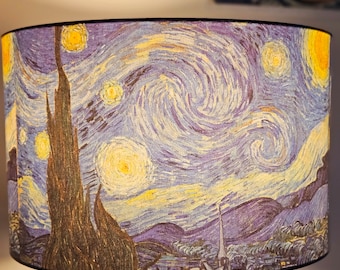 Pantalla de lámpara Noche estrellada de Van Gogh: pantalla de tambor hecha a mano con decoupage