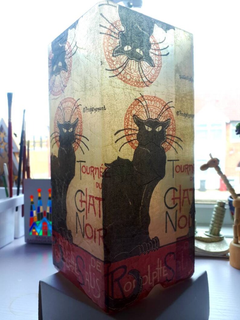 Decorated Decoupaged Frosted Glass Chat Noir Black Cat Table Etsy