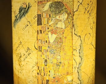 Lámpara de mesa USB Klimt El beso y el mapa Diseño Decoupage Decoración del hogar Luz de noche Regalo