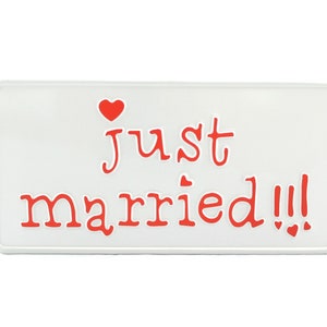 Just Married US USA Tablica rejestracyjna z wytłoczonym aluminium Wyprodukowano w Niemczech Ekspresowa wysyłka