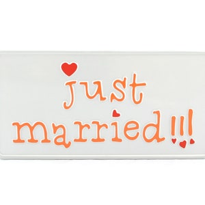 Just Married US USA Tablica rejestracyjna z wytłoczonym aluminium Wyprodukowano w Niemczech Ekspresowa wysyłka