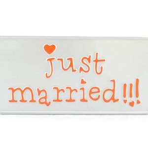 Just Married US USA Tablica rejestracyjna z wytłoczonym aluminium Wyprodukowano w Niemczech Ekspresowa wysyłka