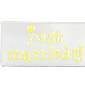 Just Married US USA Tablica rejestracyjna z wytłoczonym aluminium Wyprodukowano w Niemczech Ekspresowa wysyłka