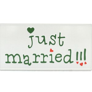 Just Married US USA Tablica rejestracyjna z wytłoczonym aluminium Wyprodukowano w Niemczech Ekspresowa wysyłka