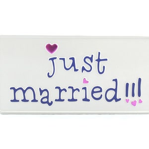 Just Married US USA Tablica rejestracyjna z wytłoczonym aluminium Wyprodukowano w Niemczech Ekspresowa wysyłka