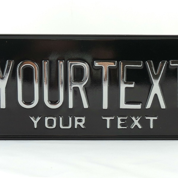 US USA License Plate Customizable Number Plate Embossed Custom Personalized Alu Made in Germany Express Shipping Text in two lines