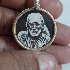 Handmade Pendant 925 Sterling Silver Pendant Hand Painted Pendant The Great Saint Sai Baba Pendant Indian Baba Pendant Glass Framed Pendant