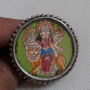 Vintage 2000s Ring Handmade Ring High Grade old Silver Ring Glass Framed Ring Miniature Painting Ring Goddess Maa Durga Ring Heavier Ring