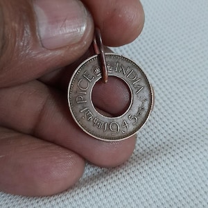 Handmade 1945 India Copper Coin Pendant: Tribal Banjara Amulet