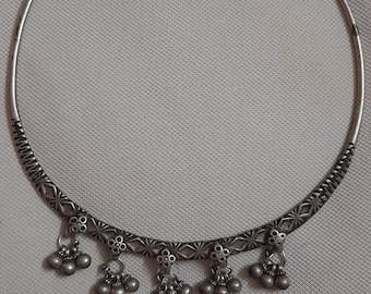 Vintage1980s Necklace Handmade Necklace Rare Real Old High Grade Old Silver Necklace Rajasthan Tribal Necklace Banjara Hasli Coller Necklace