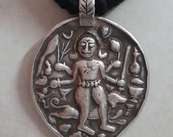 Vintage 1940s Necklace Rare Old Handmade Necklace High Grade Old Silver Necklace Hindu Goddess Maa Kali Necklace Rajasthan Tribal Necklace