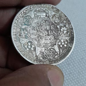 Vintage 1942s Coin Old Silver Coin George 6th India British King Emperor Coin One Rupee India Coin Collectable Antique Coin Rare Old Coin
