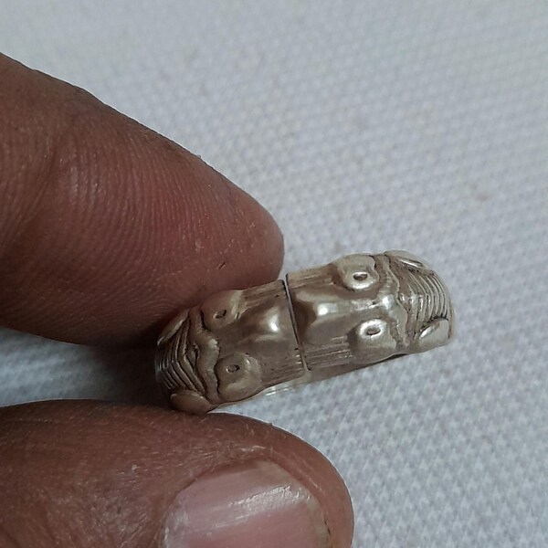 Handmade Ring Vintage 2000s Ring High Grade Old Solid Silver Ring Rajasthan Gypsy Banjara Ring US 8 1/4 No Size Ring Ethnic Ring Makara Ring