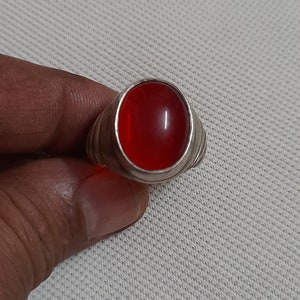 Vintage 2000s Ring Handmade Ring High Grade Old Silver Ring Rajasthan Tribal Ring Red Glass Ring US 9 No. Ring Heavier Ring Beautiful Ring