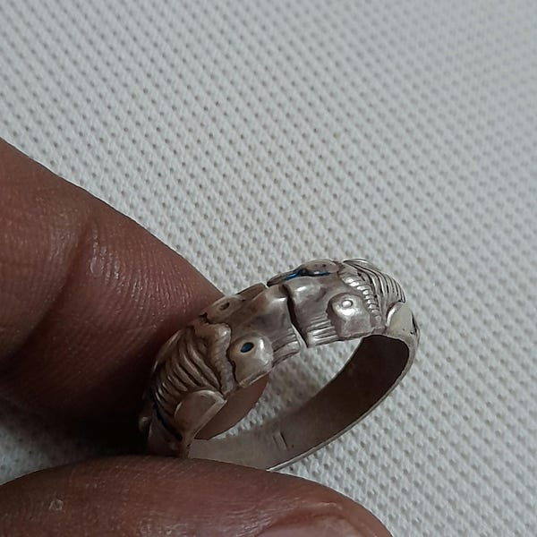 Vintage 2000s Ring Animal Head Ring Handmade Ring High Grade Old Solid Silver Ring Rajasthan Tribal Ring Banjara Ring USA 10 No. Size Ring