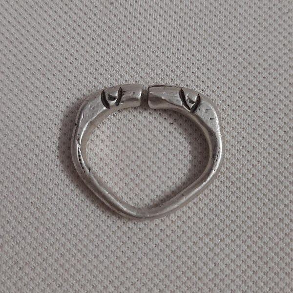 Vintage Silver Heart Ring: Handmade Rajasthan Banjara Tribal Ring, US 8.25