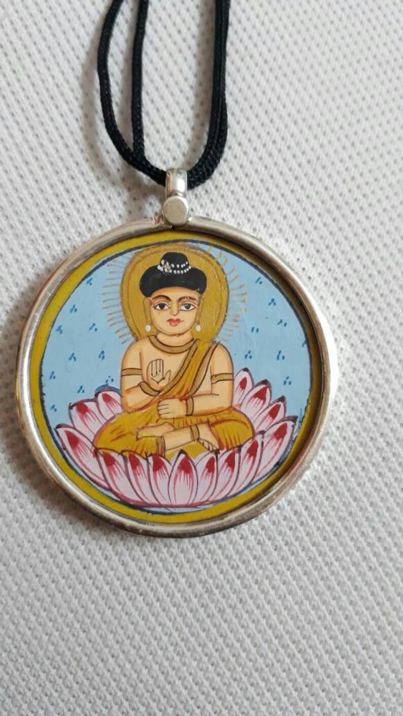 Handmade Pendant 92.5 Sterling Silver Pendant Hand Painted Miniature Painting Pendant Hindu Ideal God Budha Glass Framed Artisan Pendant