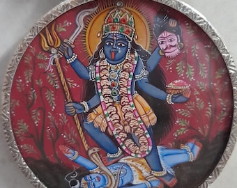 Handmade Maa Kali Necklace: 925 Sterling Silver, Miniature Painting