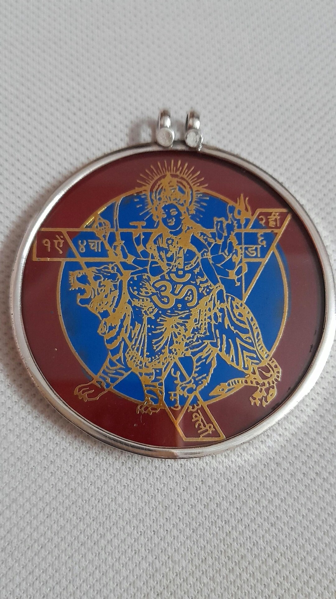 Handmade Sterling Silver Maa Durga Yantra Pendant Rajasthan Glass handmade-sterling-silver-maa-durga-yantra-pendant-rajasthan-glass