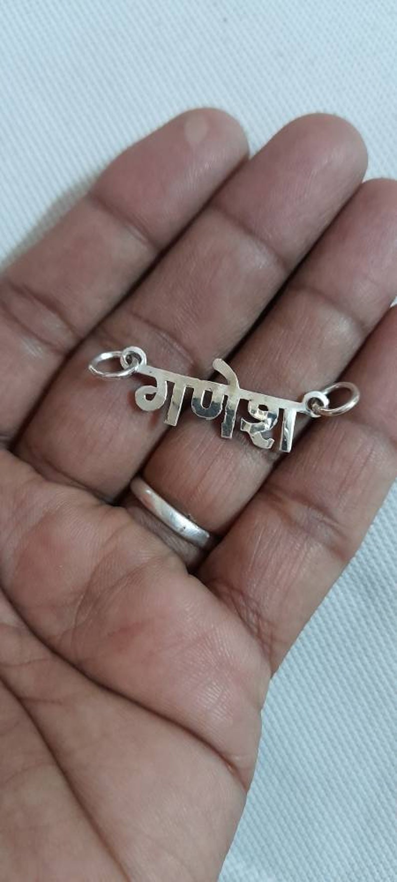 Handmade Pendant 92.5 Sterling Silver Pendant Ganesha Pendant Hindi Letters Pendant Hindu Prosperity God Ganesha Hindi Letters Pendant