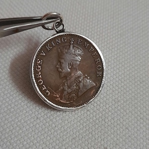 Handmade Sterling Silver Framed 1936 George V India Copper Coin Pendant