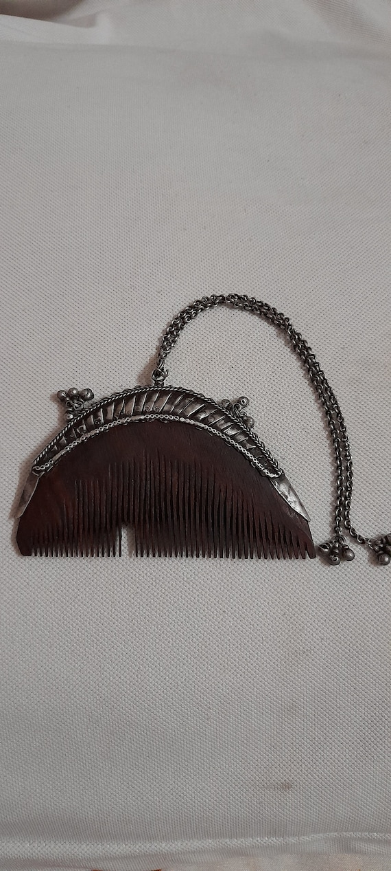 インドの銀製櫛アンティーク、Rajasthan silver comb. 希少品 Vintage Rajasthan Tribal Comb: Handmade Silver Hair Jewelry - Etsy