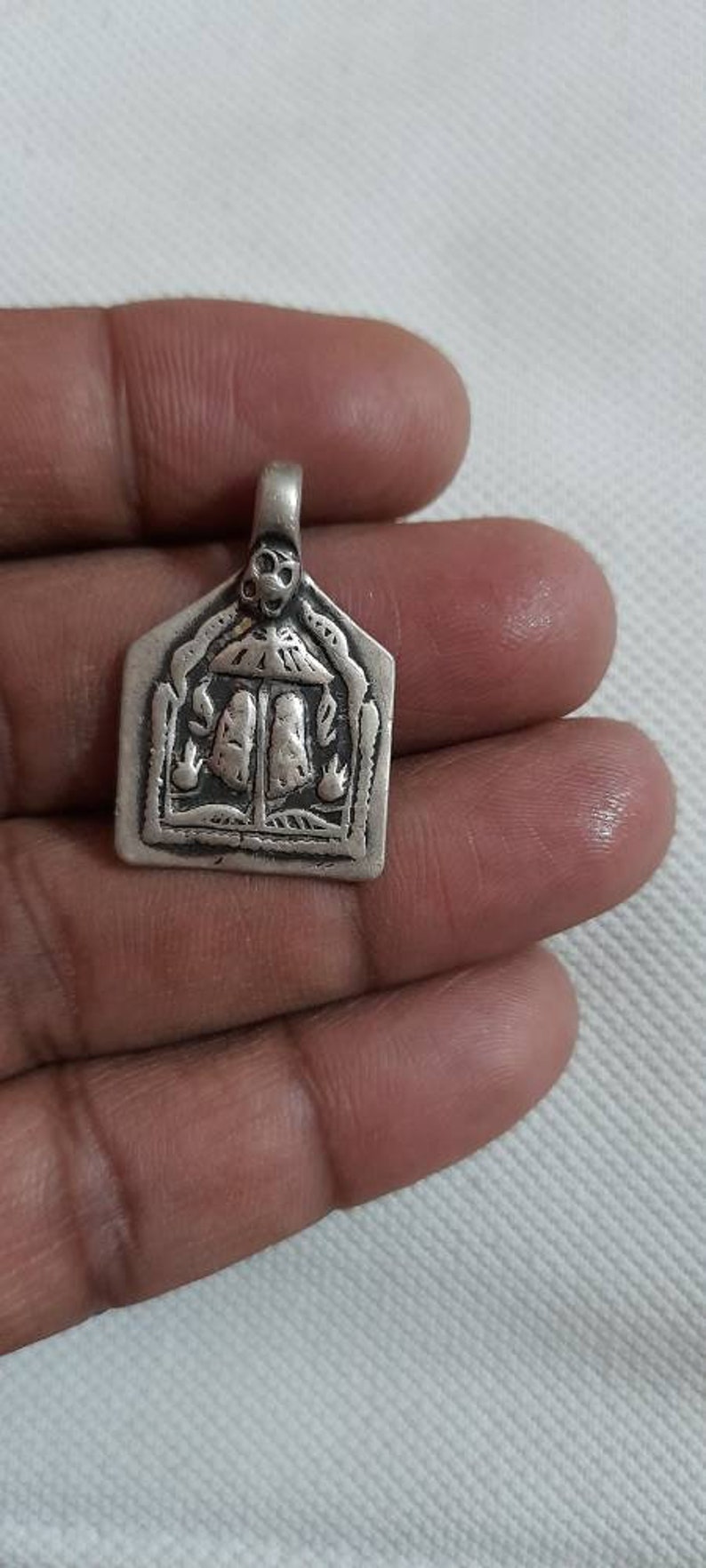 Vintage1970s Pendant Handmade High Grade Sterling Silver Goddess Maa Lakshmi Pada Pendant Rajasthan Tribal Pendant Footprint Antique Pendant