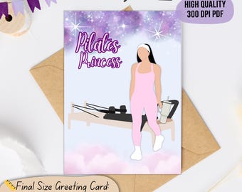 Pilates Princess Greeting Card – Reformer Pilates Card for Instructor, Pilates Gift Idea for Birthday, Pilates Studio Decor Printable