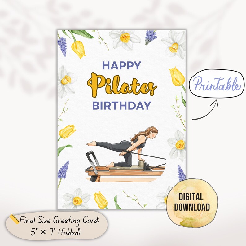 Pilates Reformer Birthday Card, Pilates Gift for Instructor or Mentor, Pilates Teacher Gift, Reformer Pilates Card PDF