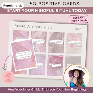 Inhale Exhale Affirmation Cards, 40 Printable Quote for Emotional Support, Grounding, Inner Child Healing, Coping Skills, Mindfulness Gift