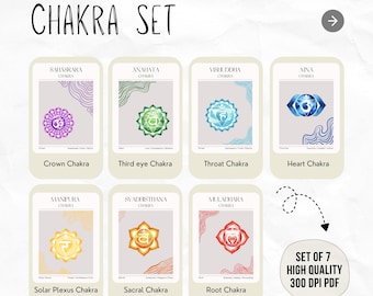 Seven Chakras Card Set, Chakra Cards Bundle, Mindfulness Greeting Card Pack, Spiritual Cards for Yoga Lover, Yoga Instructor Stationery