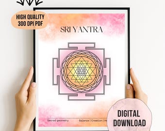 Sri Yantra Wandbild - Heilige Geometrie Yoga Studio Druck, Chakra Poster, spirituelles Mandala & Yantra Kunst für Meditationsraum