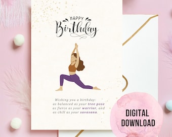 Yoga Birthday Card Printable – Mindful Greeting, Gift for Yoga Teacher or Mentor, Gratitude & Affirmation Card for Her