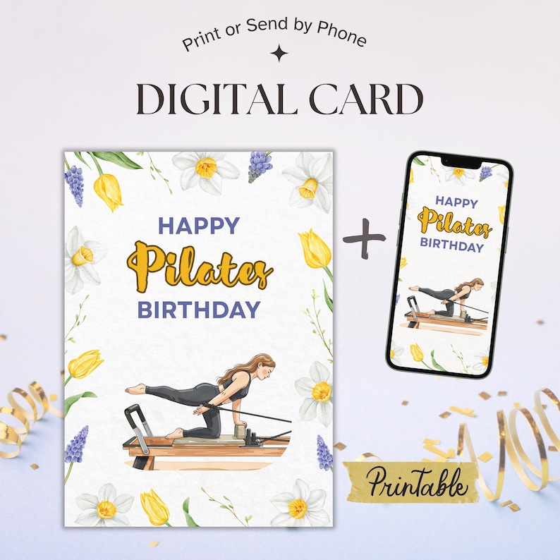 Pilates Reformer Birthday Card, Pilates Gift for Instructor or Mentor, Pilates Teacher Gift, Reformer Pilates Card PDF