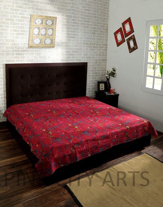 Pink Tropical Bird Kantha Quilt In King Size Image 0