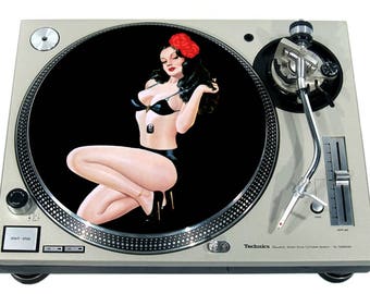 Slipmat Slip Mat Scratch Pad Felt for any 12" or 7" LP DJ Vinyl Turntable Record Player Custom Graphical *Pin Up Girl 5 BK