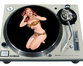 Slipmat Slip Mat Scratch Pad Felt for any 12&quot; or 7&quot; LP DJ Vinyl Turntable Record Player Custom Graphical *Pin Up Leopard Bikini